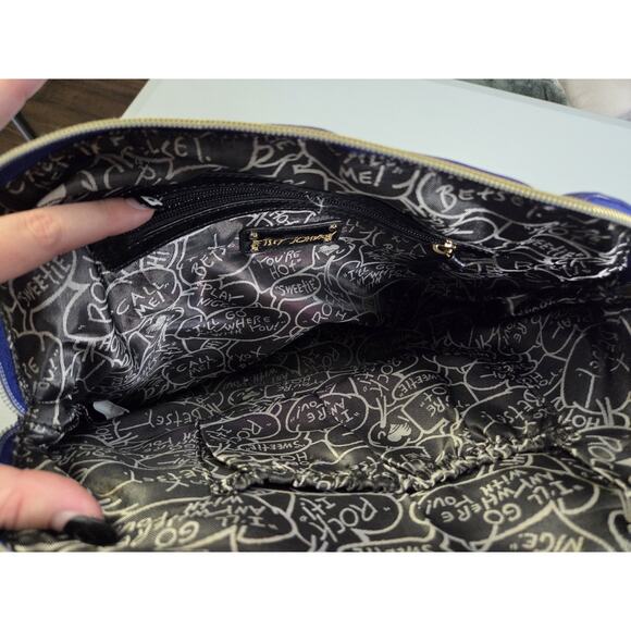 Betsey Johnson Navy Blue Heart Quilted Satchel Handbag Purse - Picture 8 of 9